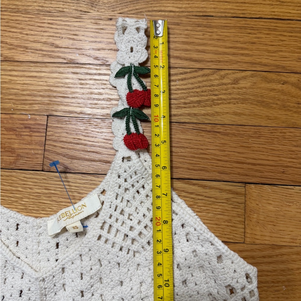 Rebellion Cream Crochet Tank Top with Cherry Appliqués - Picture 7 of 10